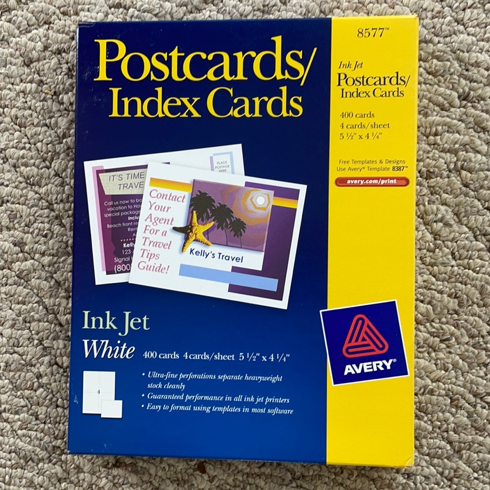 Avery Ink Jet Postcards/Index Cards 400 Cards